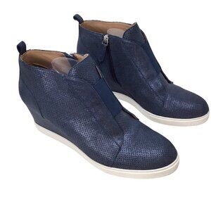 Linea Paolo Wedge Sneakers Platform Boots Booties Blue Metallic Side Zip Sz 12